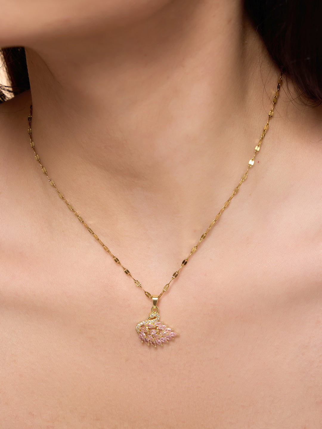 Pink Swan Necklace and Earrings Set