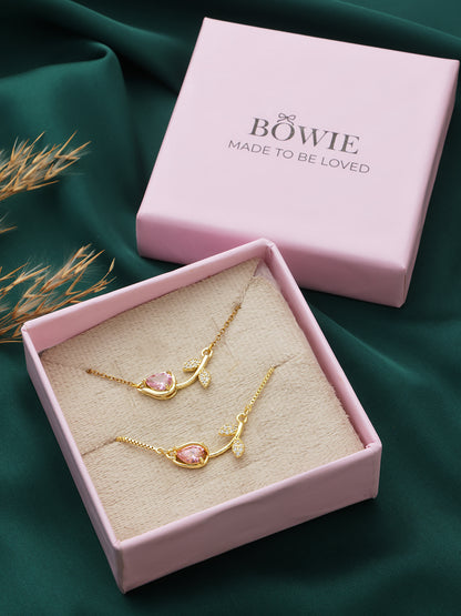 Pink Tulip Necklace and Bracelet Set