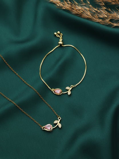 Pink Tulip Necklace and Bracelet Set