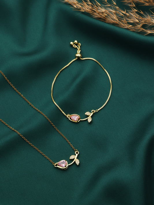 Pink Tulip Necklace and Bracelet Set