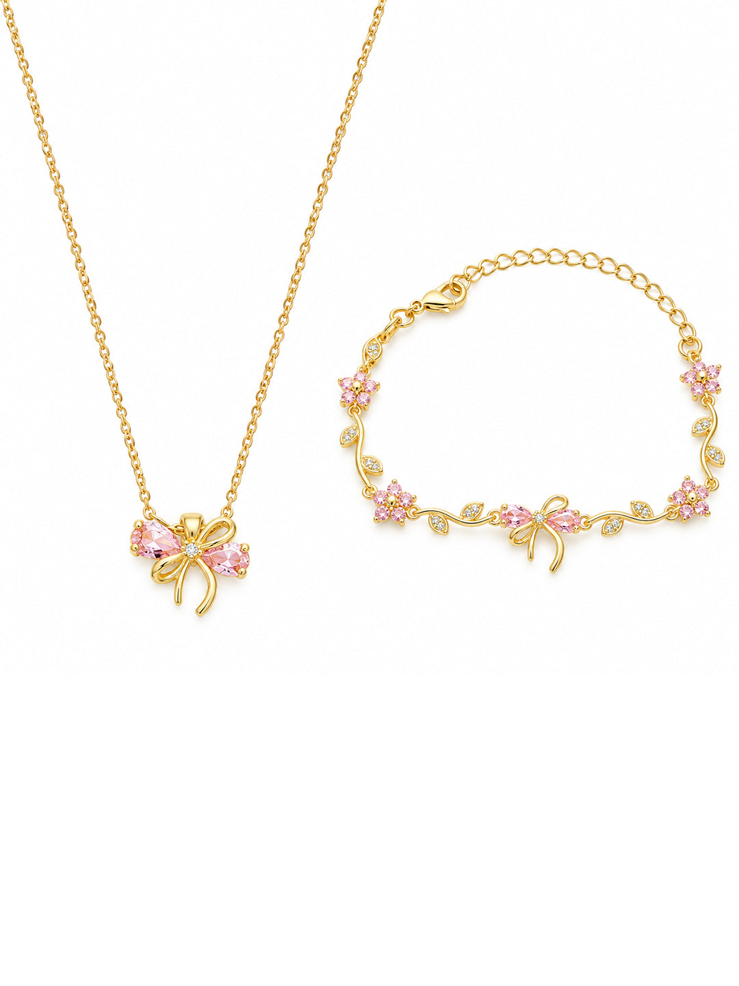 Pink Bow Necklace and Bracelet Set