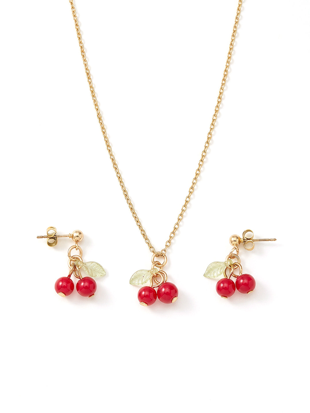 Red Cherry Necklace and Earrings Set