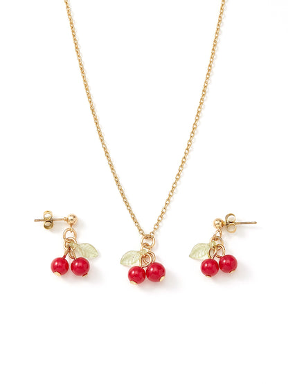 Red Cherry Necklace and Earrings Set