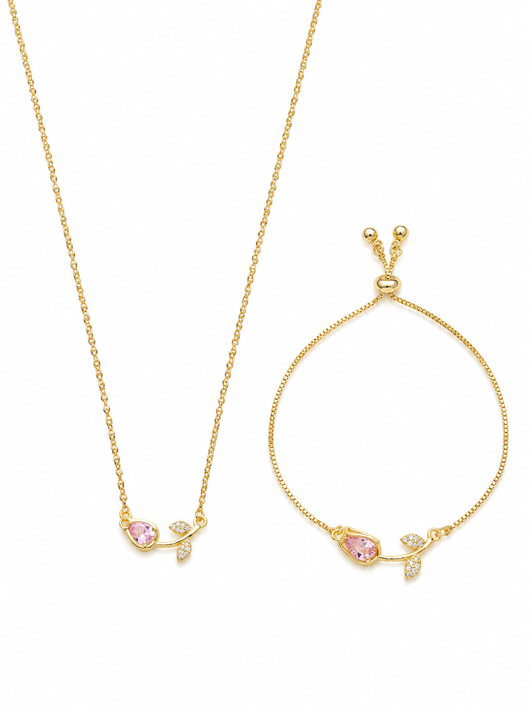 Pink Tulip Necklace and Bracelet Set