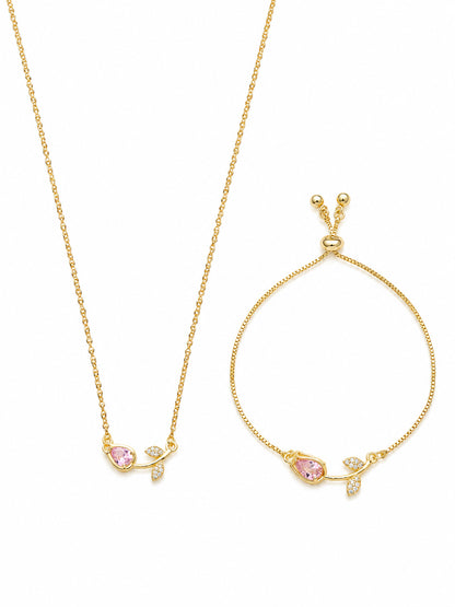Pink Tulip Necklace and Bracelet Set