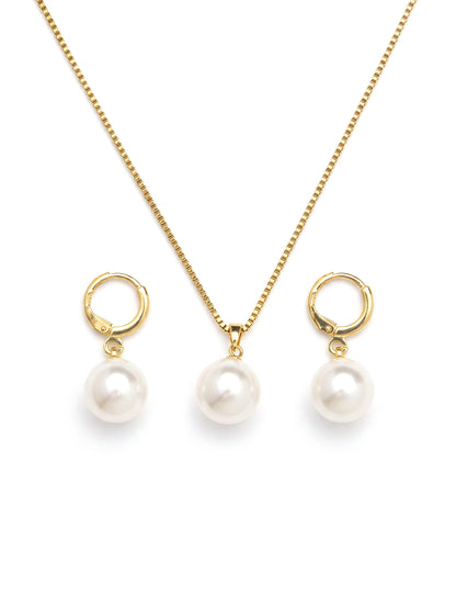 White Pearl Necklace and Earrings Set