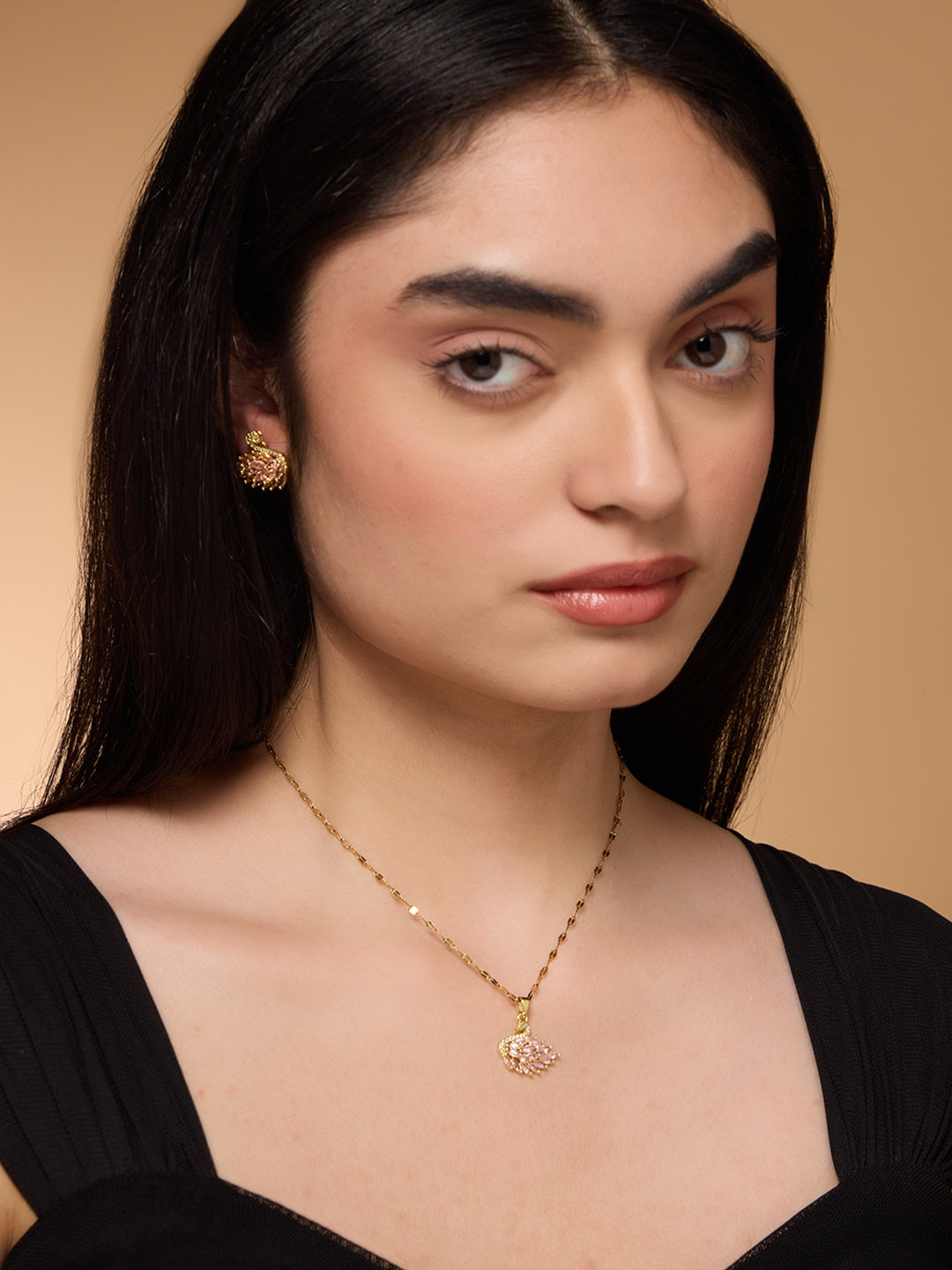 Pink Swan Necklace and Earrings Set