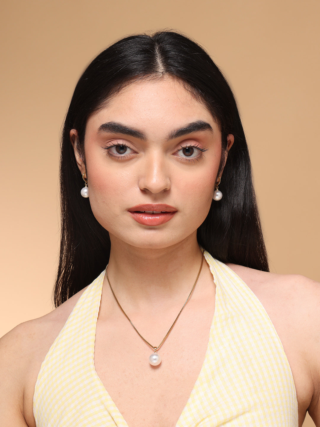White Pearl Necklace and Earrings Set