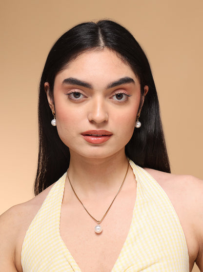 White Pearl Necklace and Earrings Set