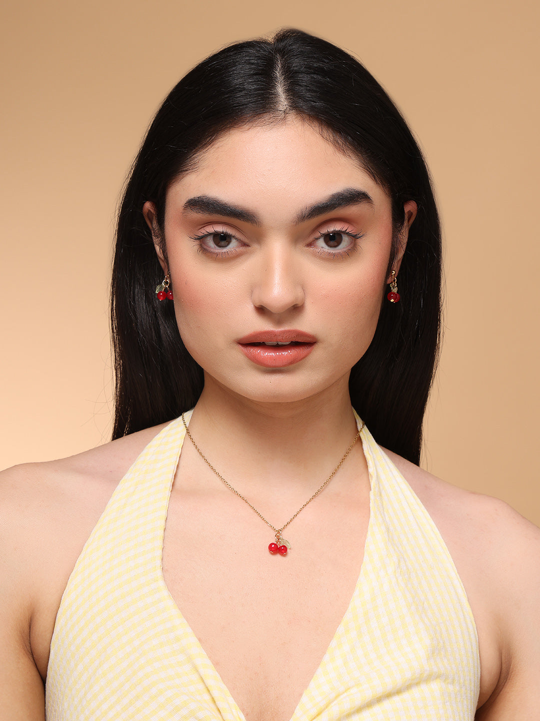 Red Cherry Necklace and Earrings Set