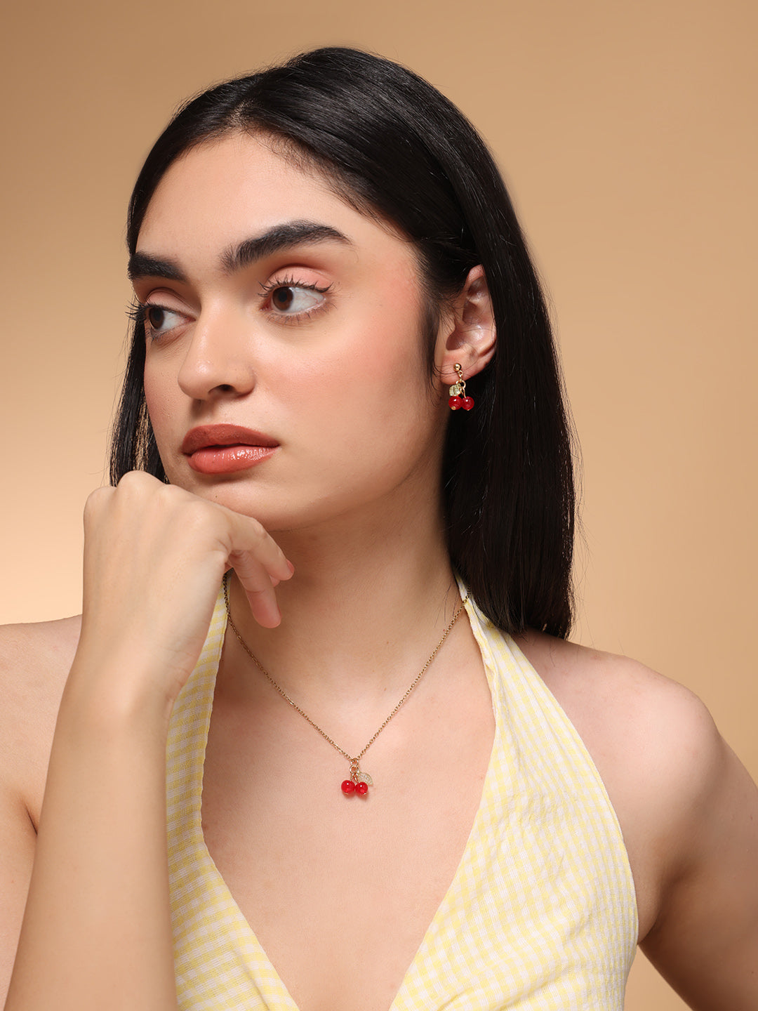 Red Cherry Necklace and Earrings Set