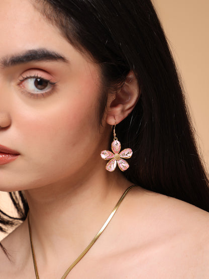 Pink Petal Flower Necklace and Earrings Set