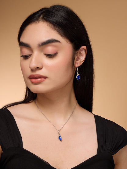 Royal Blue Stone Necklace and Earrings Set