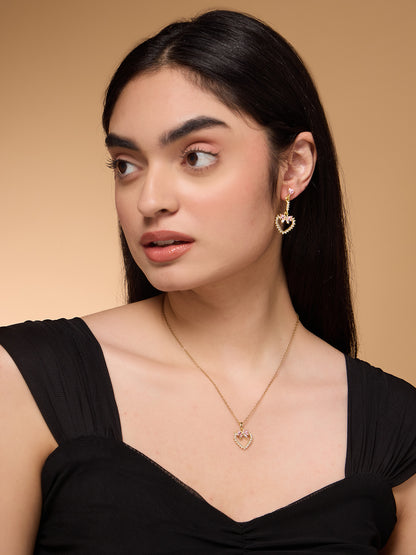 Pink Bow Heart Outline Necklace and Earrings Set