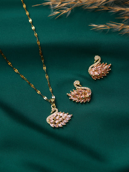 Pink Swan Necklace and Earrings Set