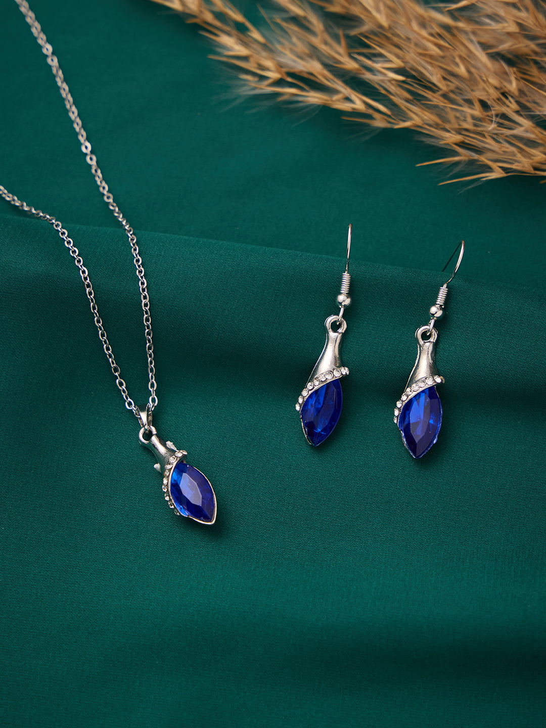 Royal Blue Stone Necklace and Earrings Set