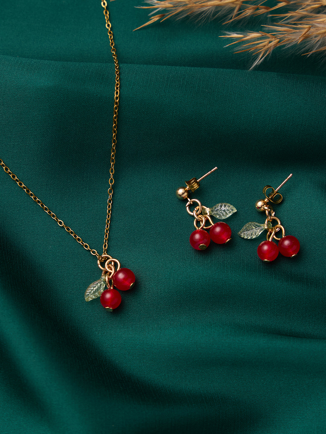 Red Cherry Necklace and Earrings Set