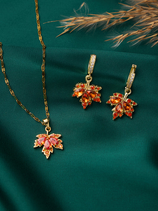 Maple Leaf Necklace and Earrings Set
