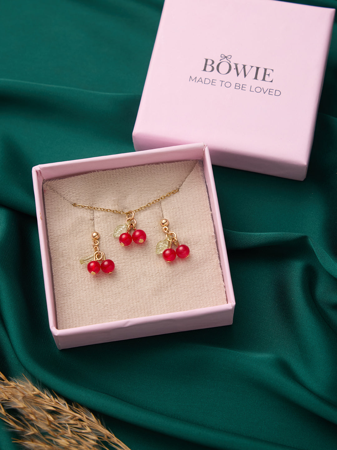 Red Cherry Necklace and Earrings Set