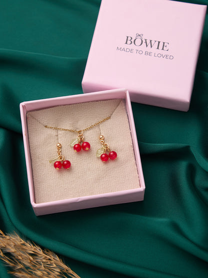 Red Cherry Necklace and Earrings Set