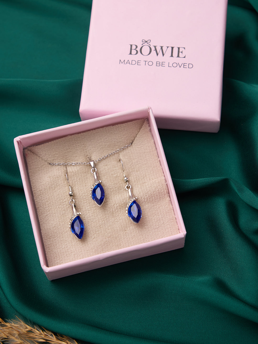 Royal Blue Stone Necklace and Earrings Set