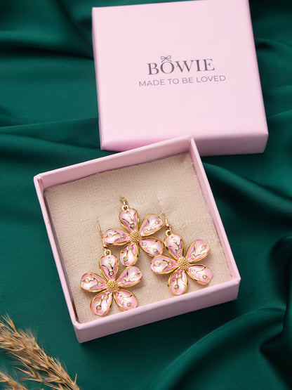 Pink Petal Flower Necklace and Earrings Set