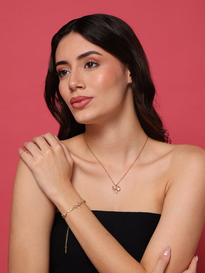 Pink Bow Necklace and Bracelet Set