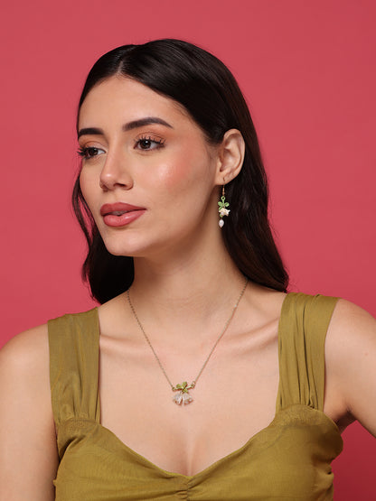 White Lily Flower Necklace and Earrings Set