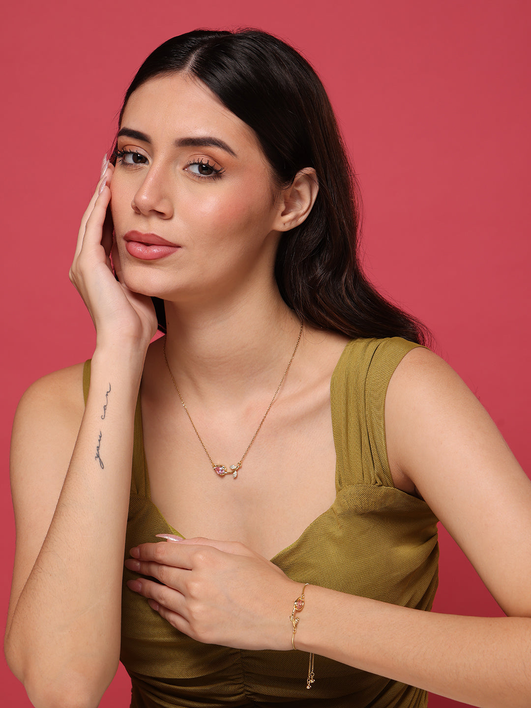 Pink Tulip Necklace and Bracelet Set