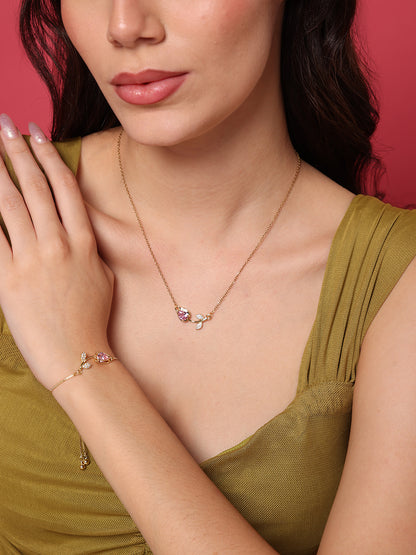 Pink Tulip Necklace and Bracelet Set