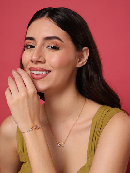 Pink Tulip Necklace and Bracelet Set