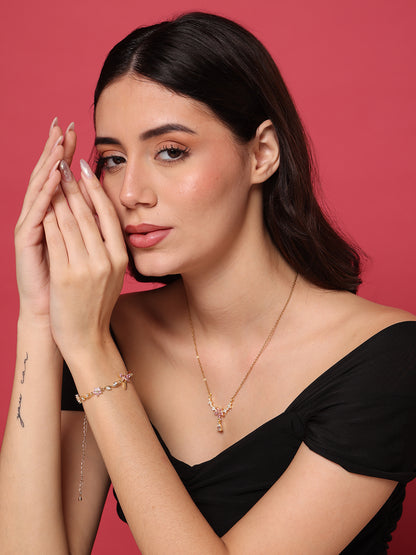 Pink Sakura Flower Necklace and Butterfly Bracelet Set