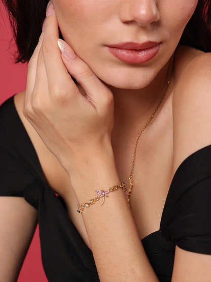 Pink Sakura Flower Necklace and Butterfly Bracelet Set