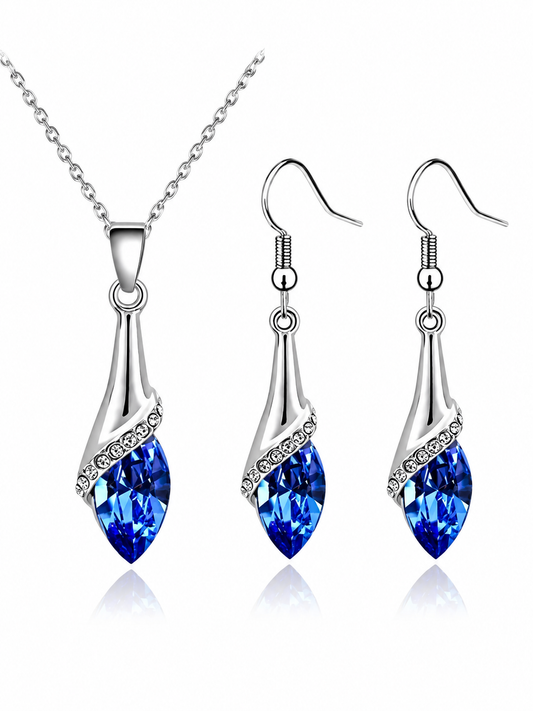 Royal Blue Stone Necklace and Earrings Set