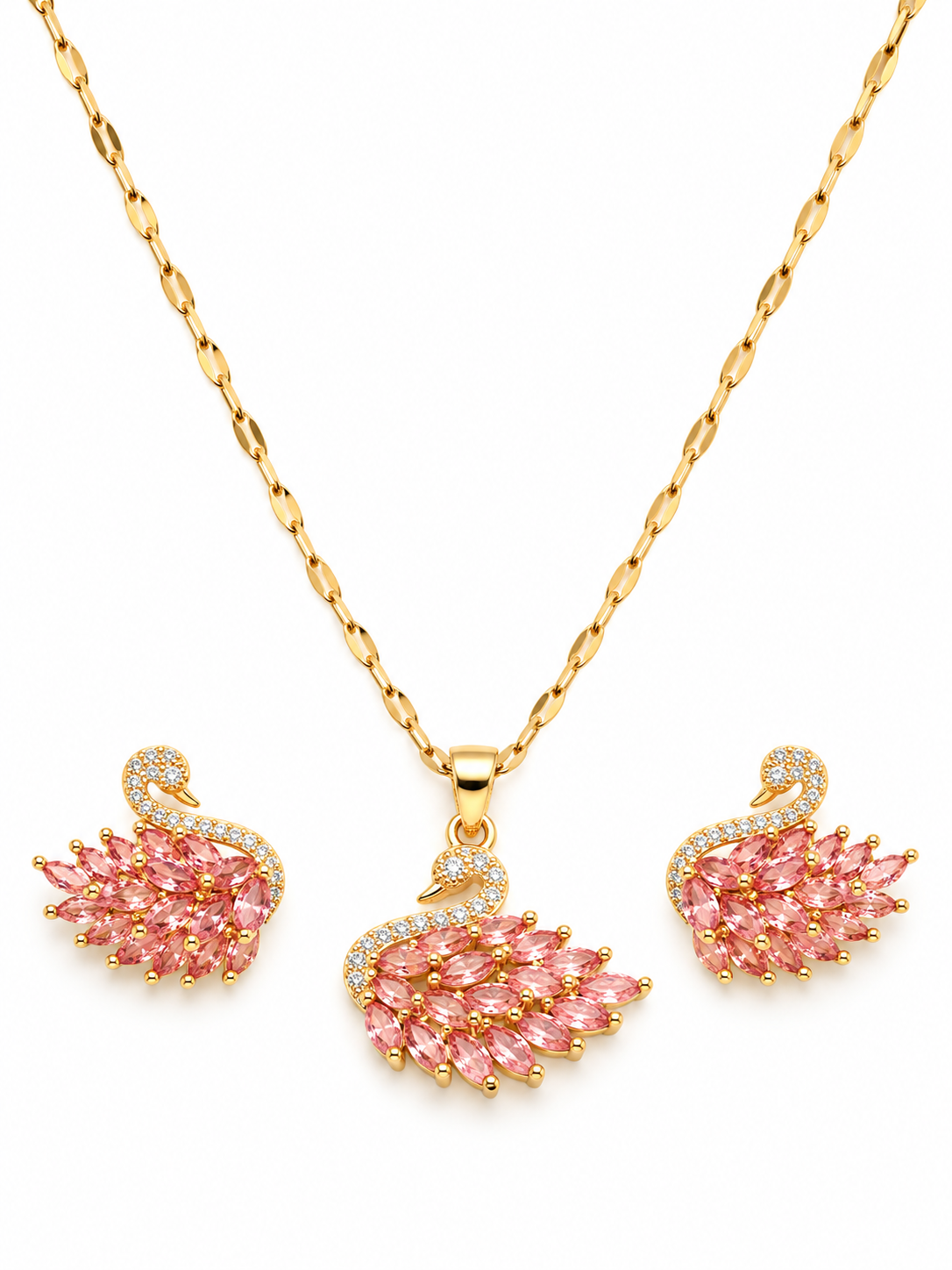 Pink Swan Necklace and Earrings Set